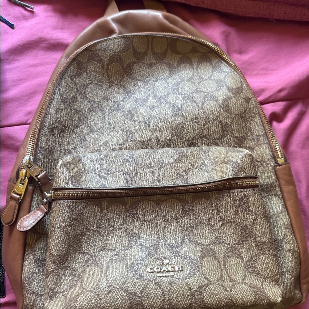 Coach Tan and Brown Patterned Backpack